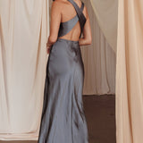 Moonlight Mirage Criss-Cross Back Maxi Dress Charcoal