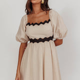 Akali Puff Sleeve A-line Mini Dress Oat