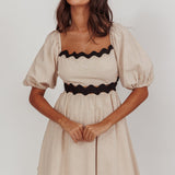 Akali Puff Sleeve A-line Mini Dress Oat