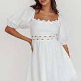 Akali Puff Sleeve A-line Mini Dress White