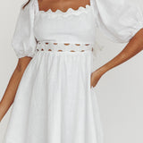 Akali Puff Sleeve A-line Mini Dress White