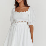 Akali Puff Sleeve A-line Mini Dress White
