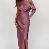 See You Again One Sleeve Maxi Dress Grape