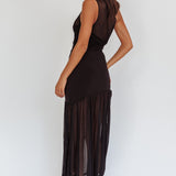 Passion One-Shoulder Mesh Maxi Dress Black