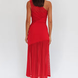Passion One-Shoulder Mesh Maxi Dress Red