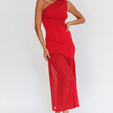 Passion One-Shoulder Mesh Maxi Dress Red