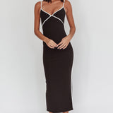 She's A Mystery Piping Trim Maxi Dress Black