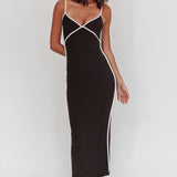 She's A Mystery Piping Trim Maxi Dress Black