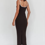 She's A Mystery Piping Trim Maxi Dress Black