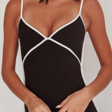 She's A Mystery Piping Trim Maxi Dress Black