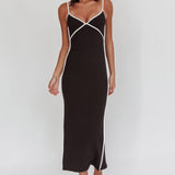 She's A Mystery Piping Trim Maxi Dress Black