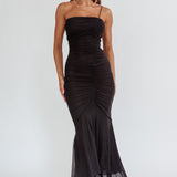 By Chance One Strap Ruched Maxi Dress Black