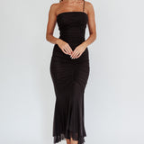 By Chance One Strap Ruched Maxi Dress Black