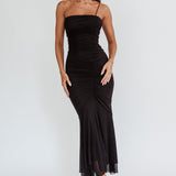 By Chance One Strap Ruched Maxi Dress Black