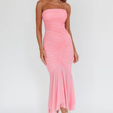 By Chance One Strap Ruched Maxi Dress Pink