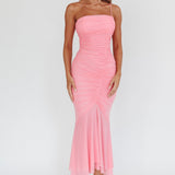 By Chance One Strap Ruched Maxi Dress Pink