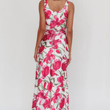 Serenitie Cowl Neck Waist Tie Maxi Dress Floral Pink
