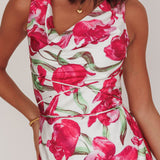 Serenitie Cowl Neck Waist Tie Maxi Dress Floral Pink