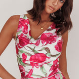 Serenitie Cowl Neck Waist Tie Maxi Dress Floral Pink
