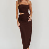 Somebody Cut-Out Halter Neck Midi Dress Chocolate