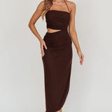 Somebody Cut-Out Halter Neck Midi Dress Chocolate