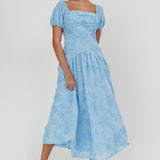 Telma Puff Sleeves Midi Dress Blue