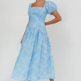 Telma Puff Sleeves Midi Dress Blue