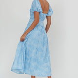 Telma Puff Sleeves Midi Dress Blue