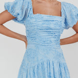 Telma Puff Sleeves Midi Dress Blue