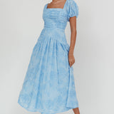 Telma Puff Sleeves Midi Dress Blue