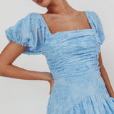 Telma Puff Sleeves Midi Dress Blue