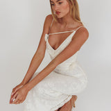 Golden Glow Rosette Cowl Neck Maxi Dress Beige