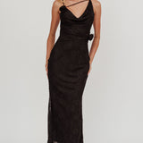 Golden Glow Rosette Cowl Neck Maxi Dress Black
