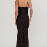 Golden Glow Rosette Cowl Neck Maxi Dress Black
