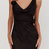 Golden Glow Rosette Cowl Neck Maxi Dress Black