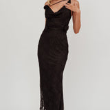 Golden Glow Rosette Cowl Neck Maxi Dress Black
