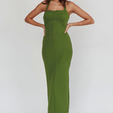 Goldfoil Halter Neck Maxi Dress Olive