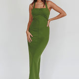 Goldfoil Halter Neck Maxi Dress Olive
