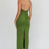 Goldfoil Halter Neck Maxi Dress Olive