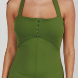 Goldfoil Halter Neck Maxi Dress Olive
