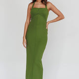 Goldfoil Halter Neck Maxi Dress Olive