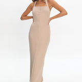 Goldfoil Halter Neck Maxi Dress Ecru