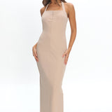 Goldfoil Halter Neck Maxi Dress Ecru
