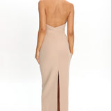Goldfoil Halter Neck Maxi Dress Ecru