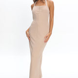 Goldfoil Halter Neck Maxi Dress Ecru
