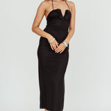 Elderberry Bodycon Halter Neck Midi Dress Black