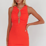 Piece Of Heaven Sleeveless Keyhole Mesh Mini Dress Red