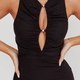 Piece Of Heaven Sleeveless Keyhole Mesh Maxi Dress Black