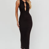 Piece Of Heaven Sleeveless Keyhole Mesh Maxi Dress Black