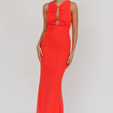 Piece Of Heaven Sleeveless Keyhole Mesh Maxi Dress Red